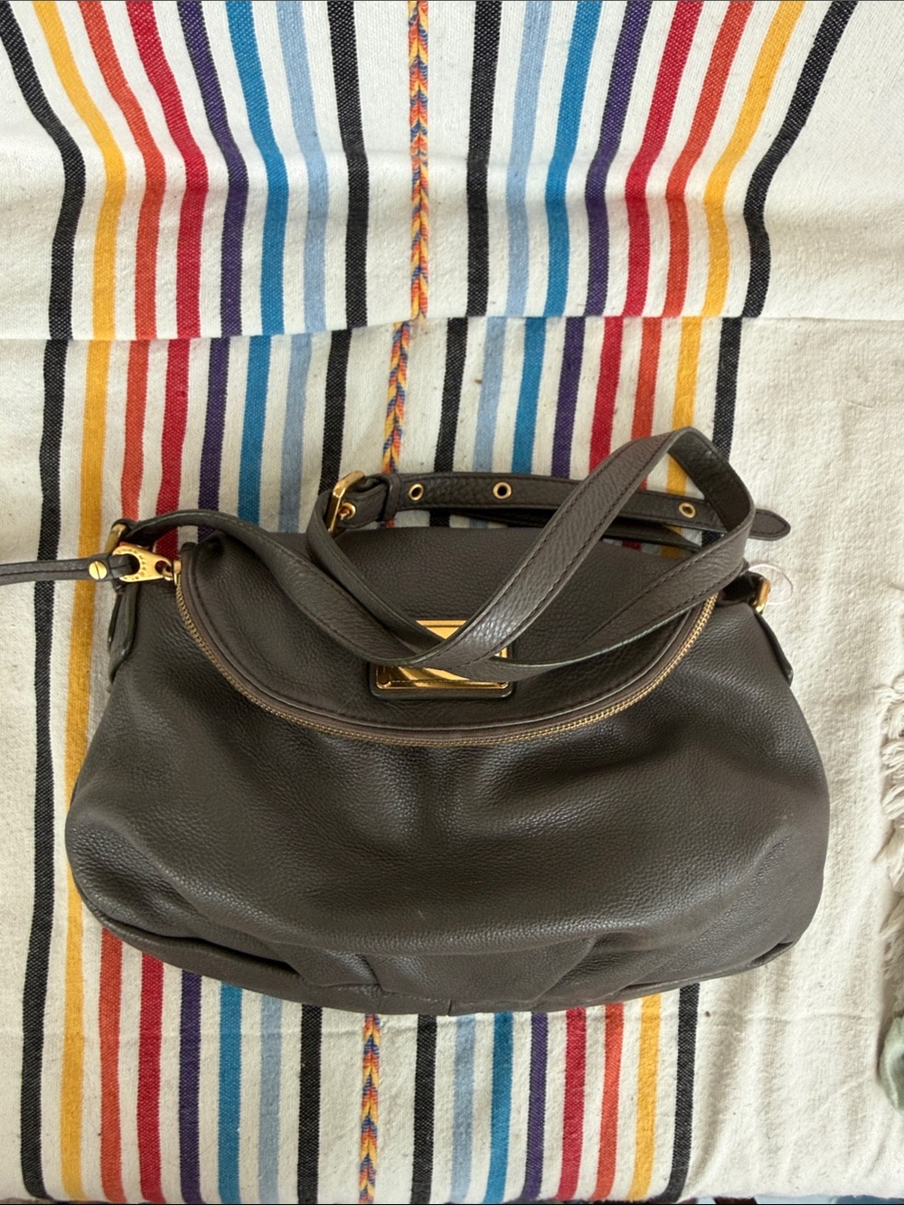 Marc Jacob’s Classic Women's Leather Shoulder Bag Dark Brown with Gold Hardware